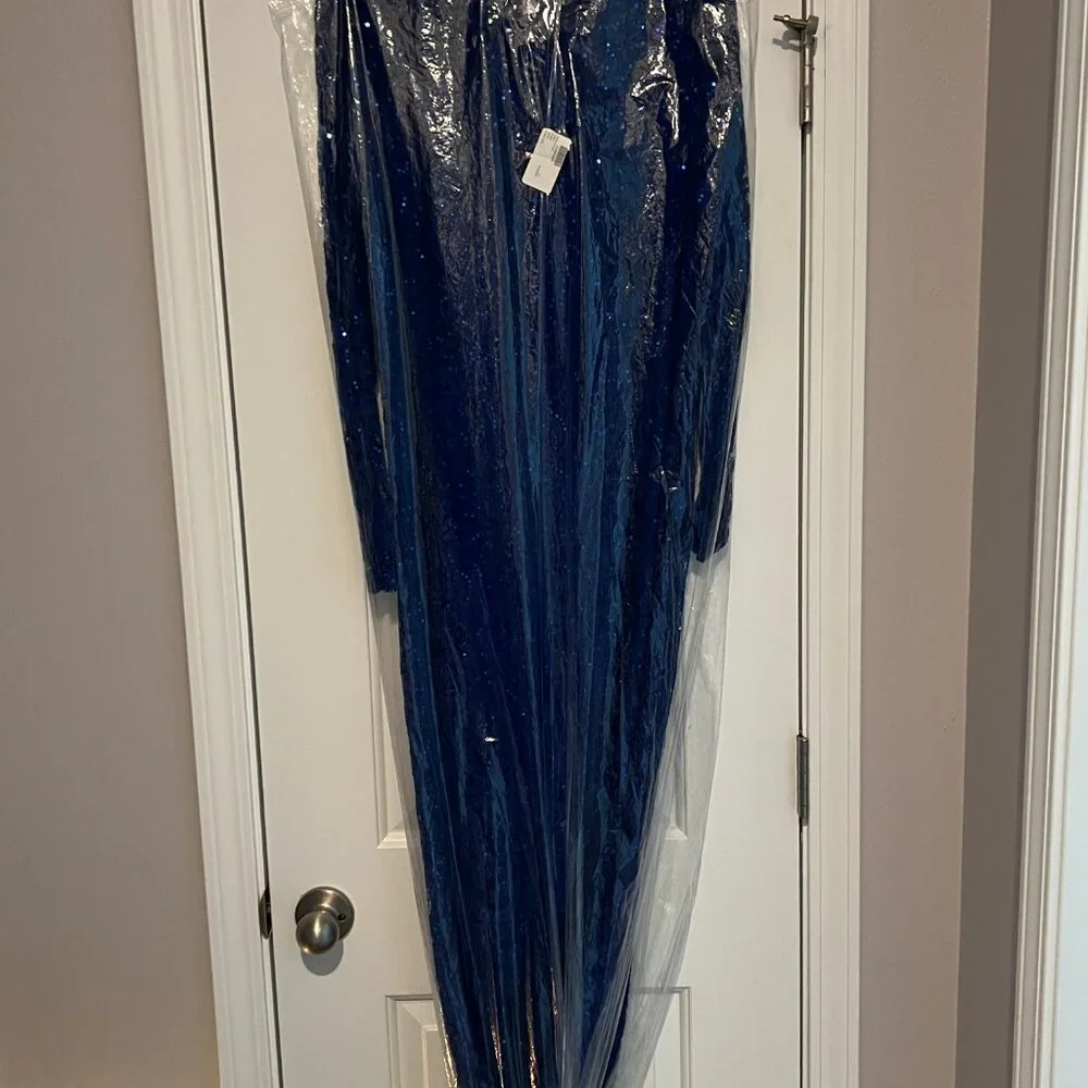 MARINA cobalt blue sequin floor-length lace gown - Picture 6 of 7